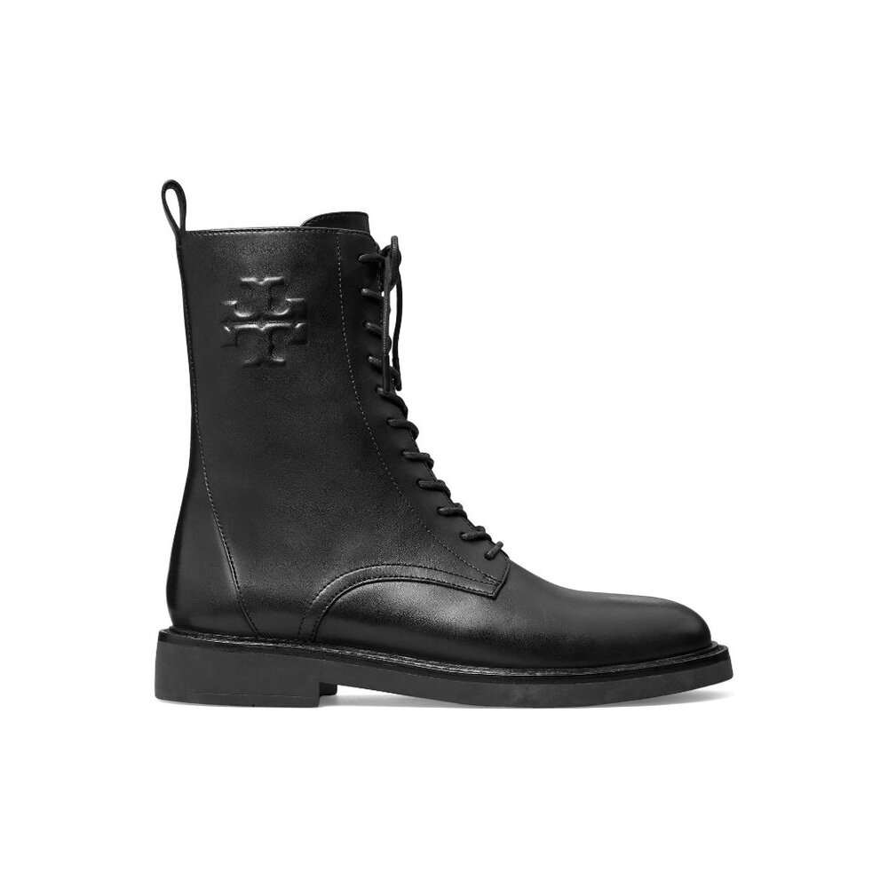 🆕 TORY BURCH Double T Ankle Moto Combat Boot 8.5 Black - Picture 4 of 12